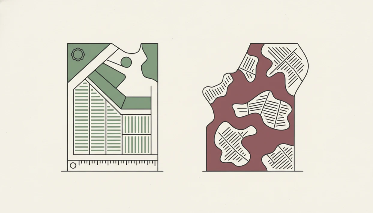 A simple visual comparison shows a strict appellation boundary beside a broader wine region shape.