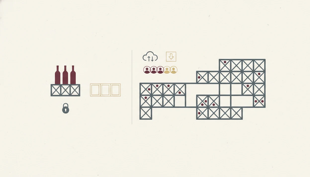 A simple illustration contrasts limited free cellar tracking with expanded paid features.