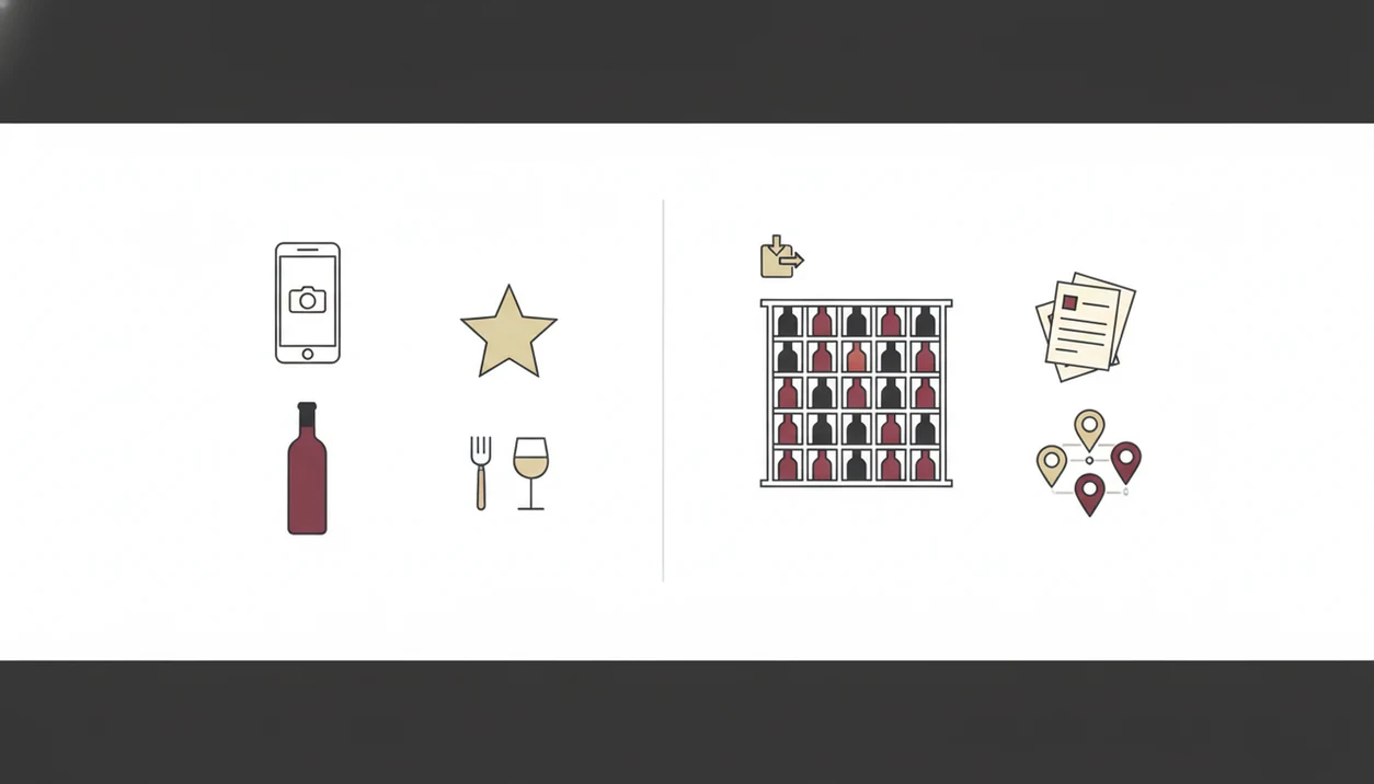 A wordless comparison graphic shows basic free scan tools beside paid cellar management features.