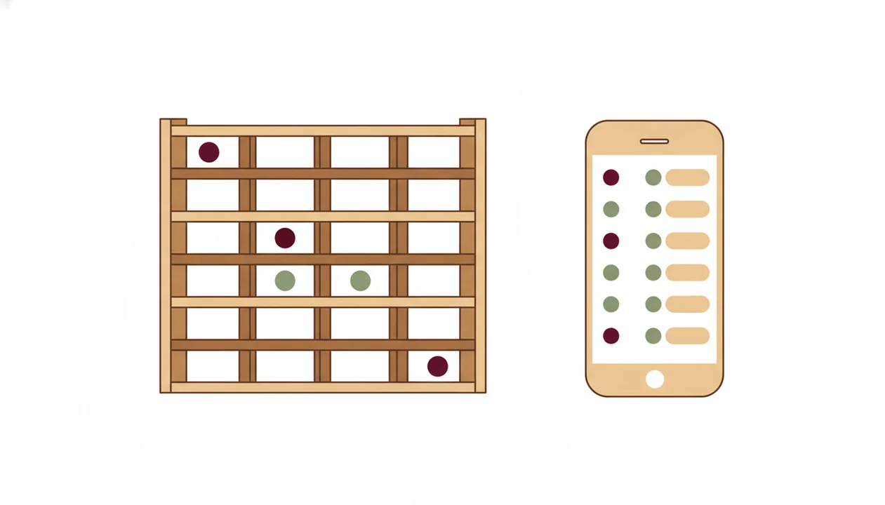 A diagram shows colored rack positions matching an abstract phone inventory grid.