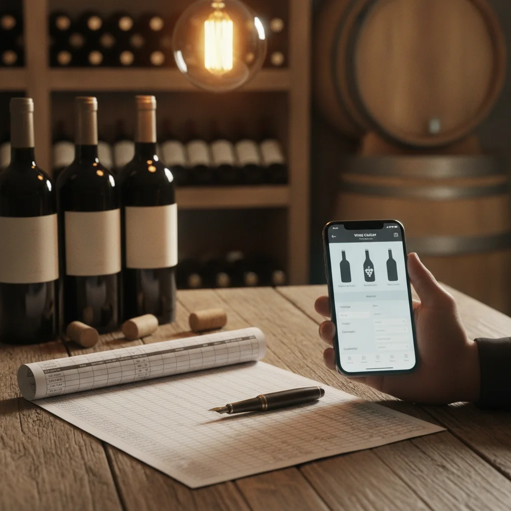 Wine inventory spreadsheet compared with an iPhone wine cellar tracking app