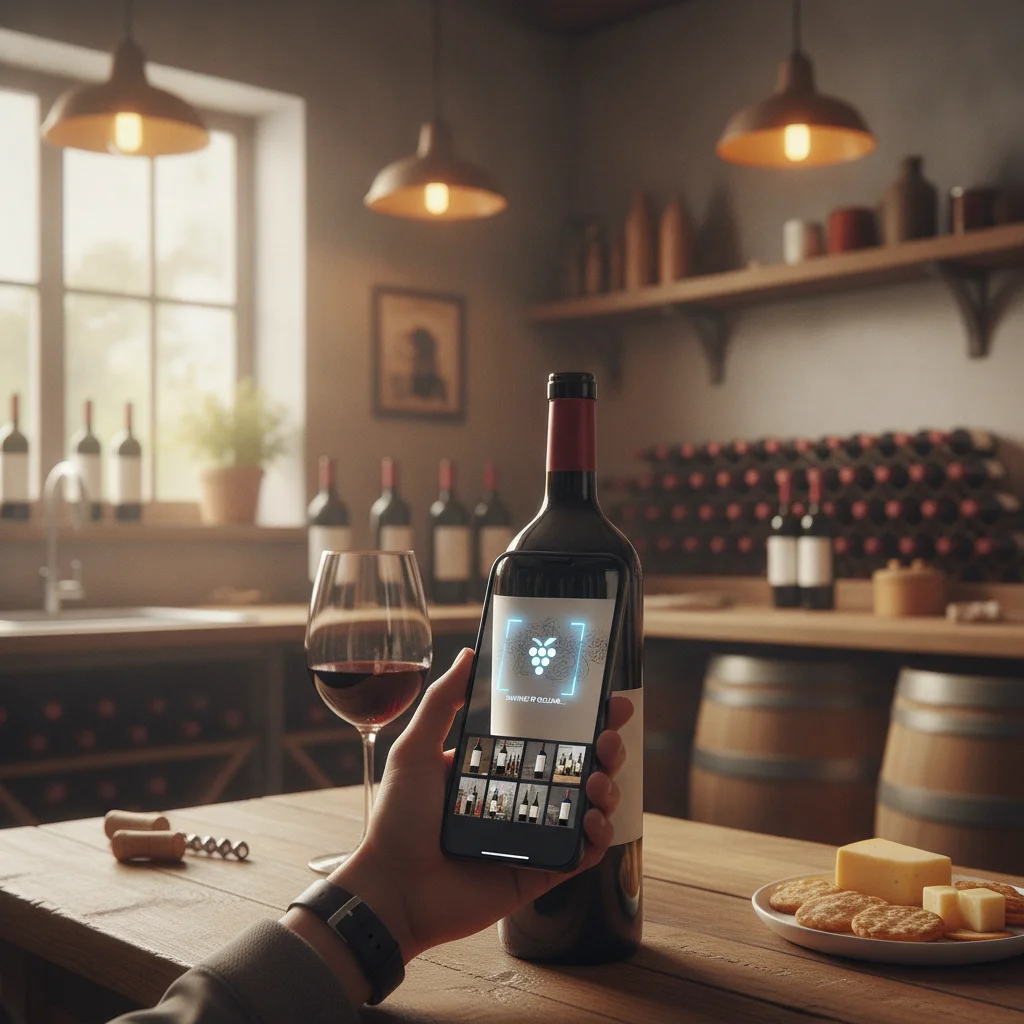 Wine scanner app identifying a bottle label and saving it to a digital cellar