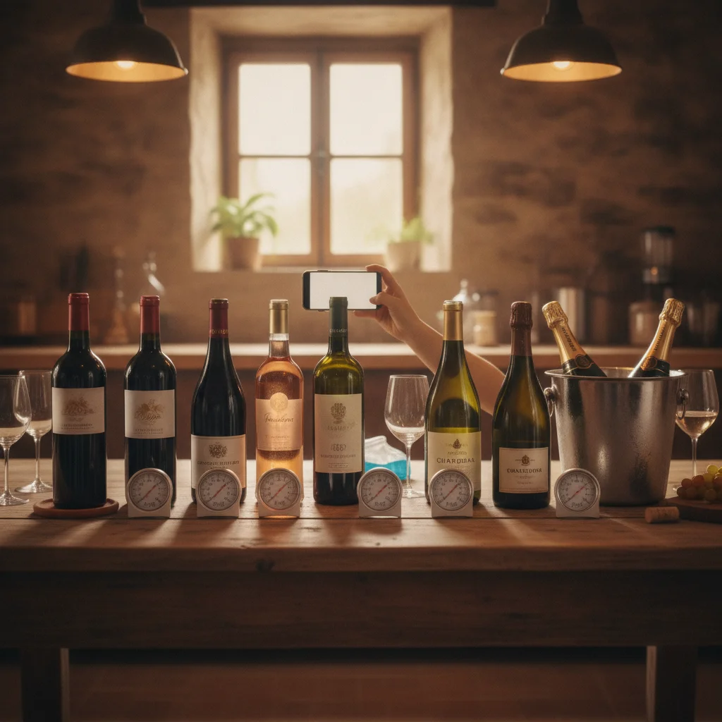 Red, white, rosé and sparkling wines arranged by recommended wine serving temperature